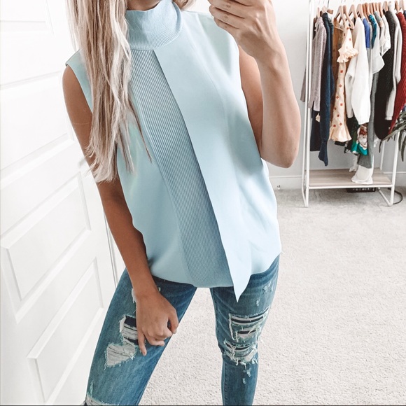 Vince Tops - Vince Laser Cut Sleeveless Turtleneck Blouse Top
